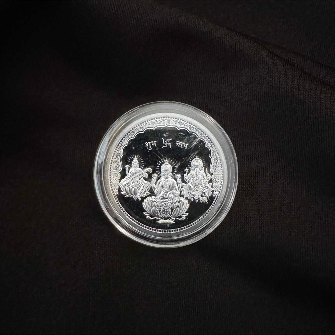 10g 999 Purity Silver Non Colour Ganesh Laxmi Saroswati Coin-1pc