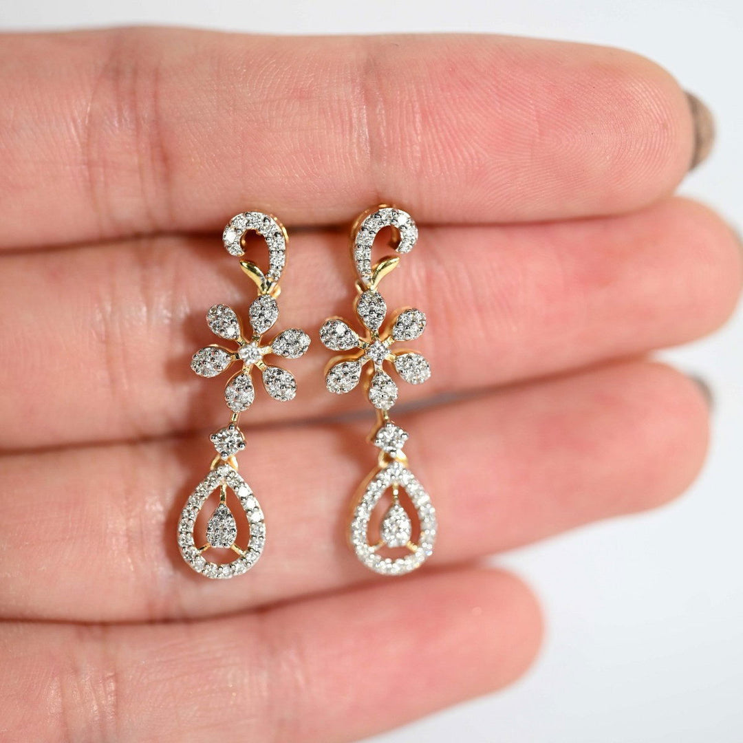 14K YG Long Diamond Earring-1pair - RB Diamond Jewellers