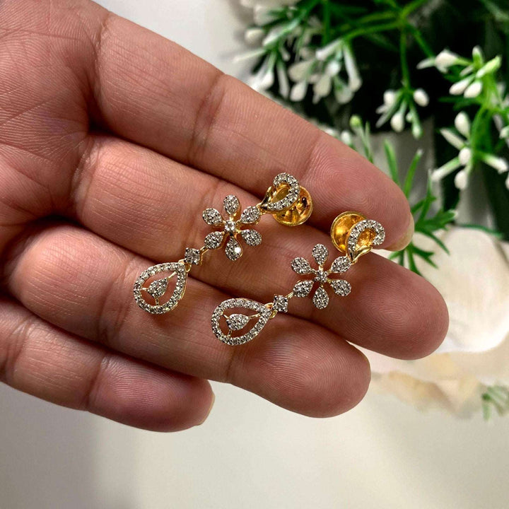14K YG Long Diamond Earring-1pair - RB Diamond Jewellers