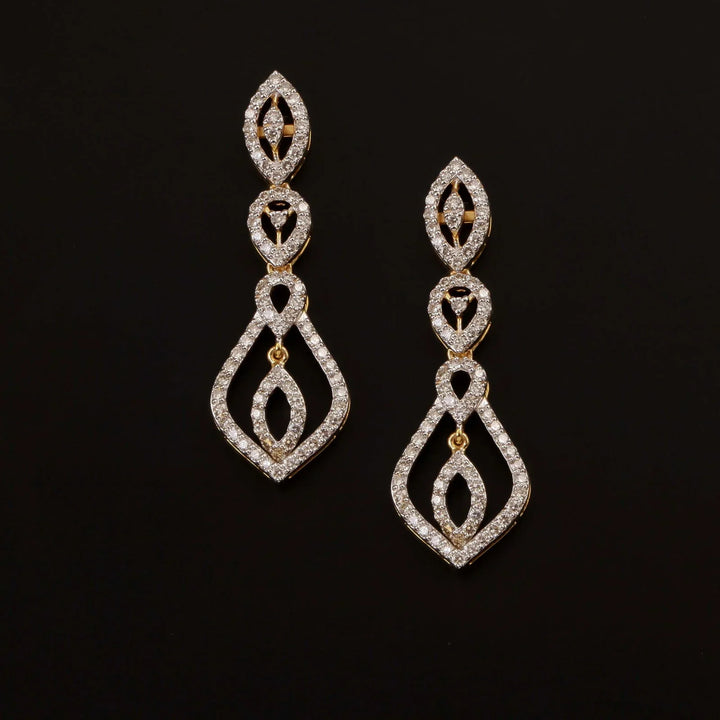 14K YG Women Fancy Long Diamond Earring-1pair - RB Diamond Jewellers