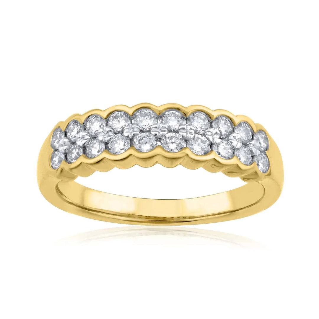 18K YG Prong Set Double Line Band Women Diamond Ring-1PC - RB Diamond Jewellers