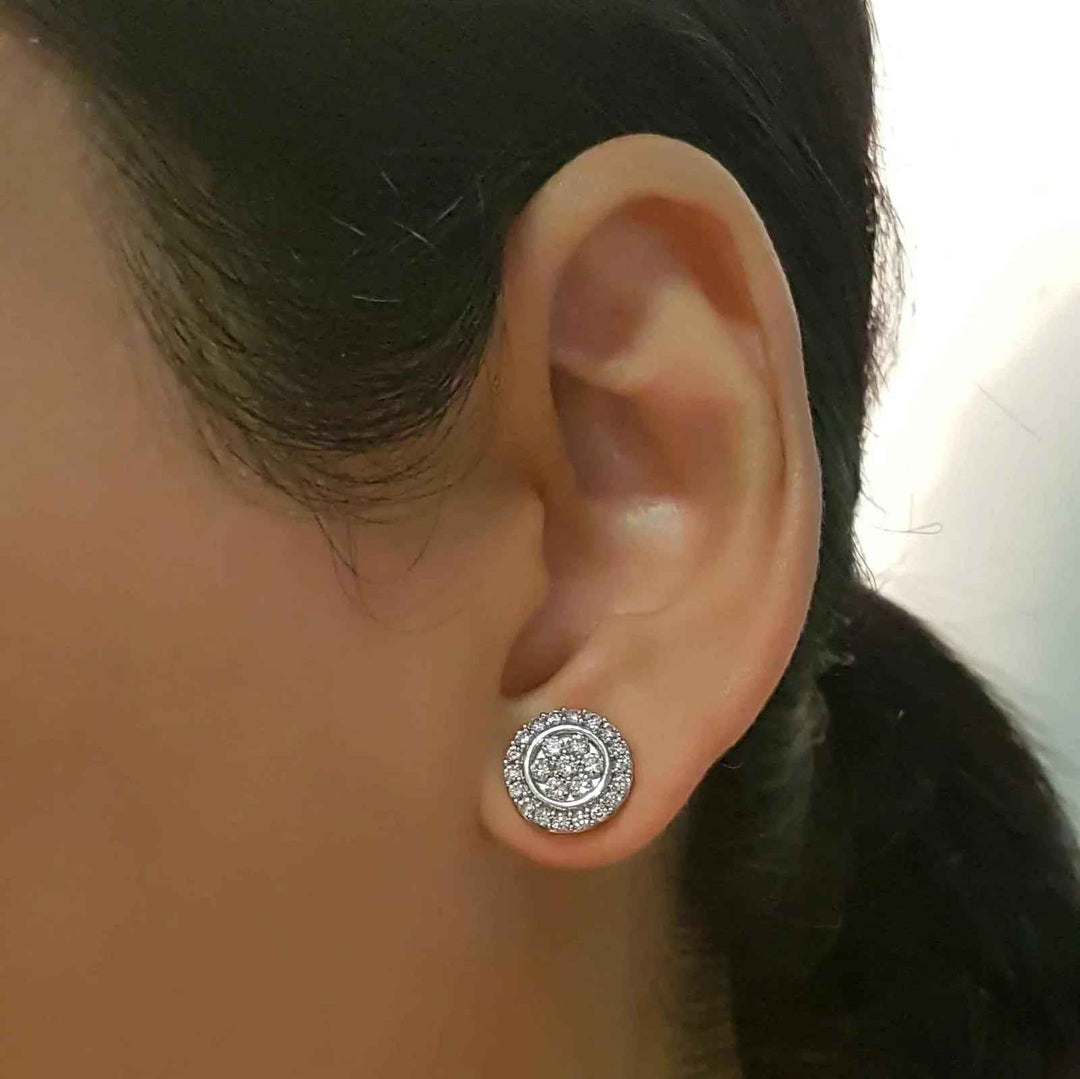 18K WG Diamond Cluster Earring-1Pair