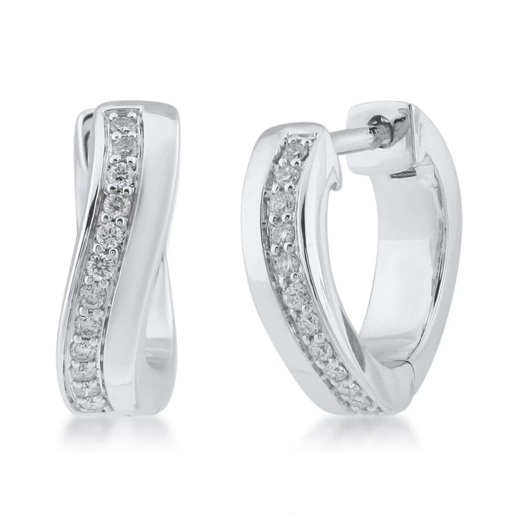 18K WG Grain Set Huggie Women Diamond Earring-1Pair - RB Diamond Jewellers