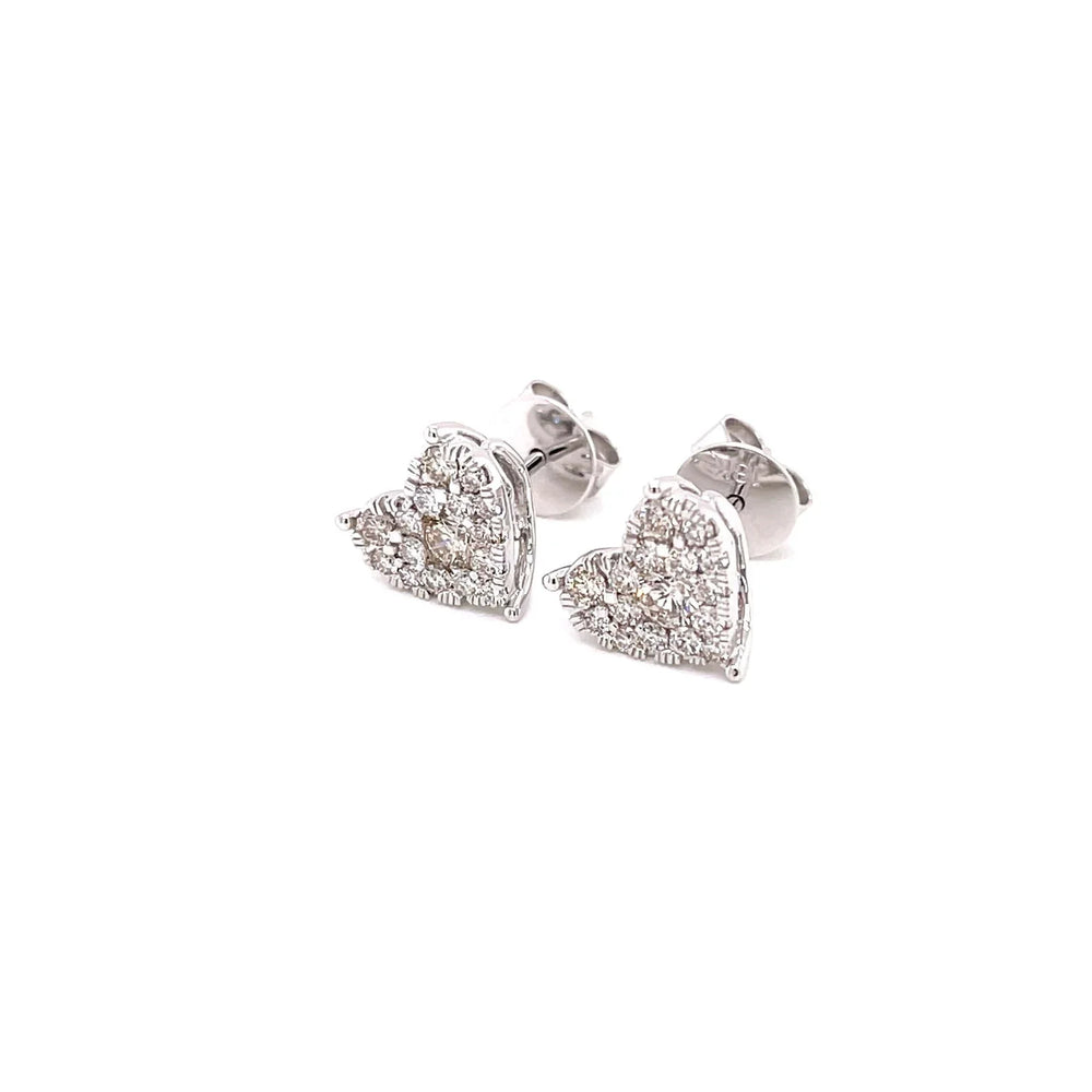18K WG Pressure Set Heart Pin Women Diamond Stud Earring-1Pair - RB Diamond Jewellers