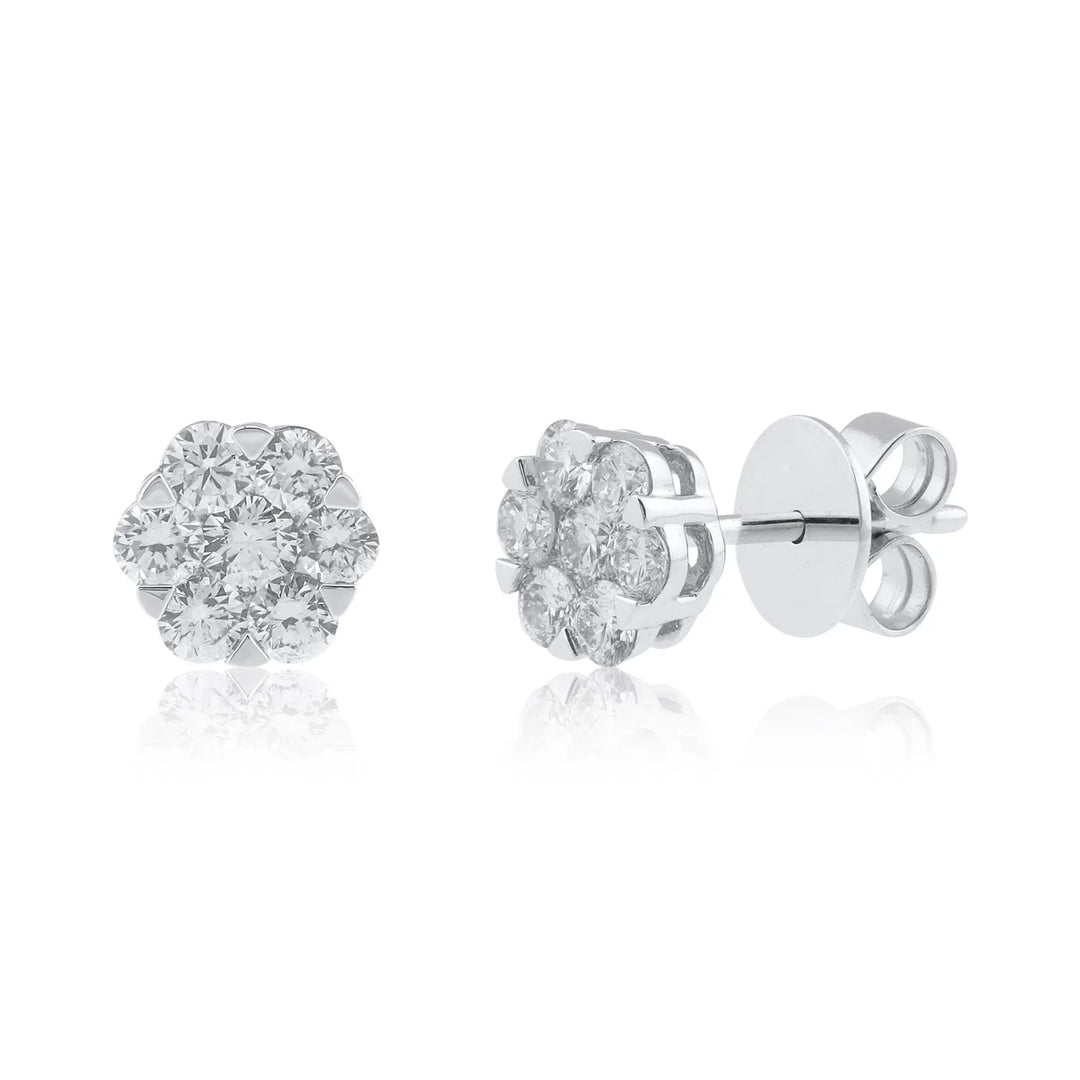 18K WG Pressure Set Women Diamond Stud Earring-1pair - RB Diamond Jewellers