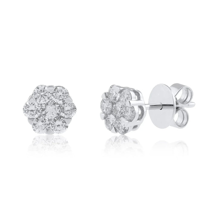 18K WG Pressure Set Women Diamond Stud Earring-1pair - RB Diamond Jewellers