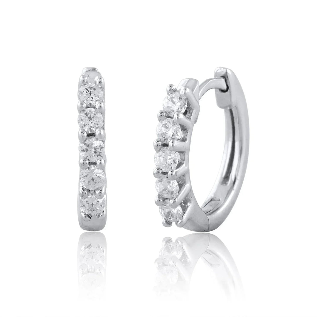 18K WG Prong Set Huggie Women Diamond Earring-1Pair - RB Diamond Jewellers