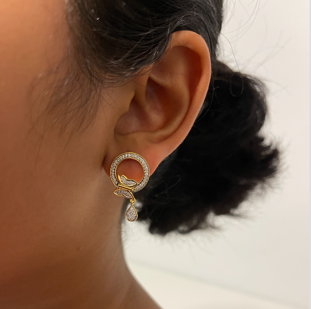 18K YG Butterfly Diamond Earring-1pair - RB Diamond Jewellers