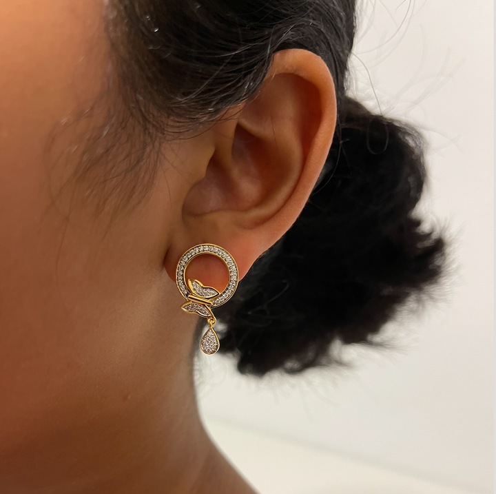 18K YG Butterfly Diamond Earring-1pair - RB Diamond Jewellers