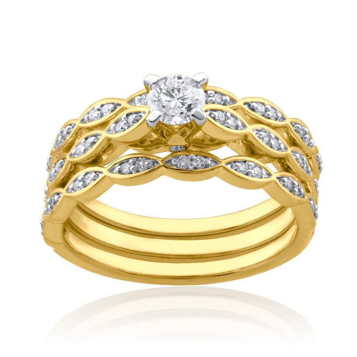 18K YG Centre Solitaire Triple Band Women Diamond Ring-1PC - RB Diamond Jewellers