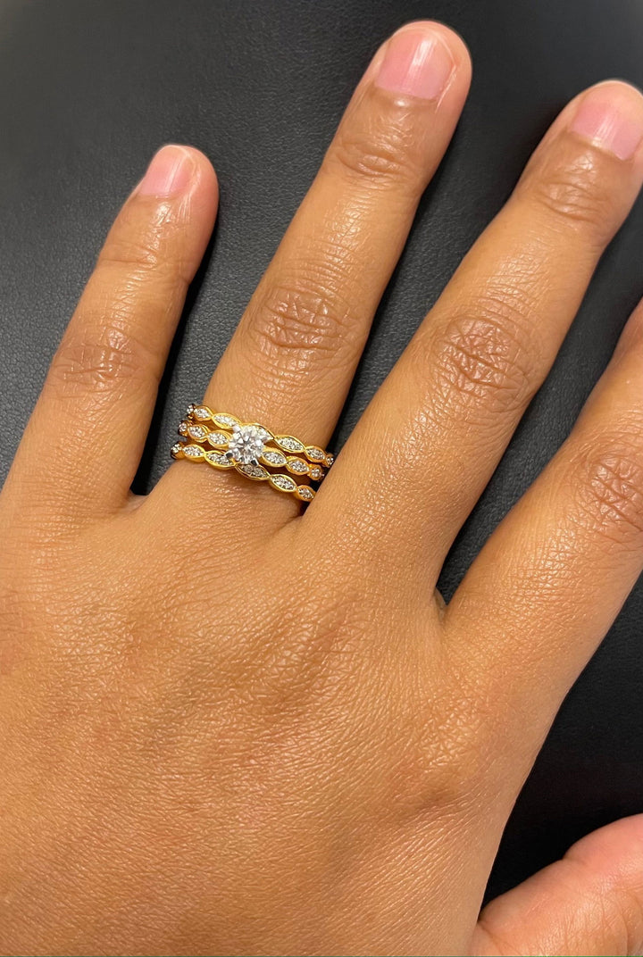 18K YG Centre Solitaire Triple Band Women Diamond Ring-1PC - RB Diamond Jewellers