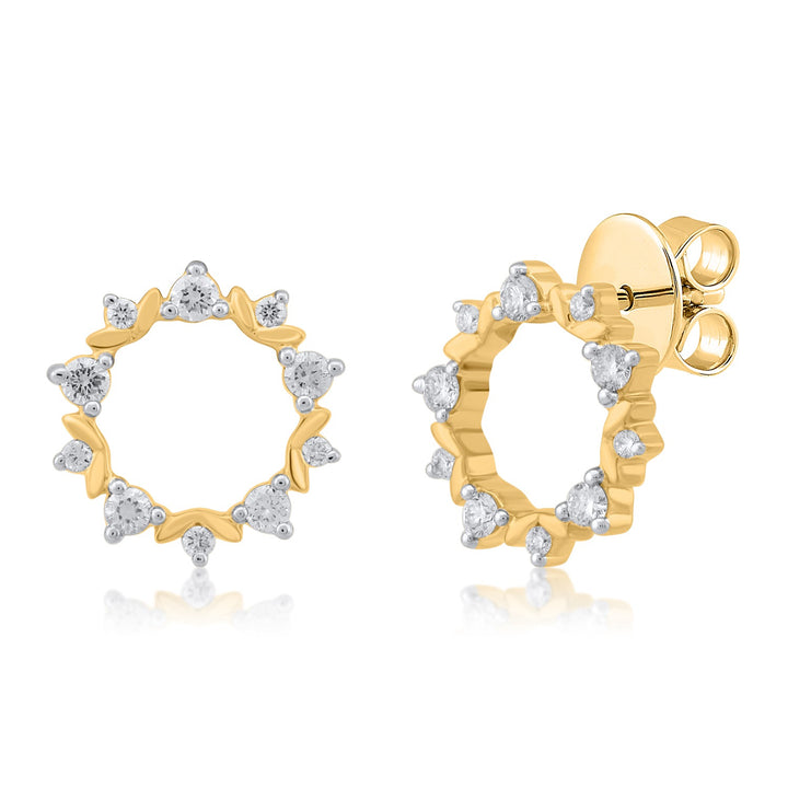 18K YG Circle Women Diamond Stud Earring-1Pair - RB Diamond Jewellers