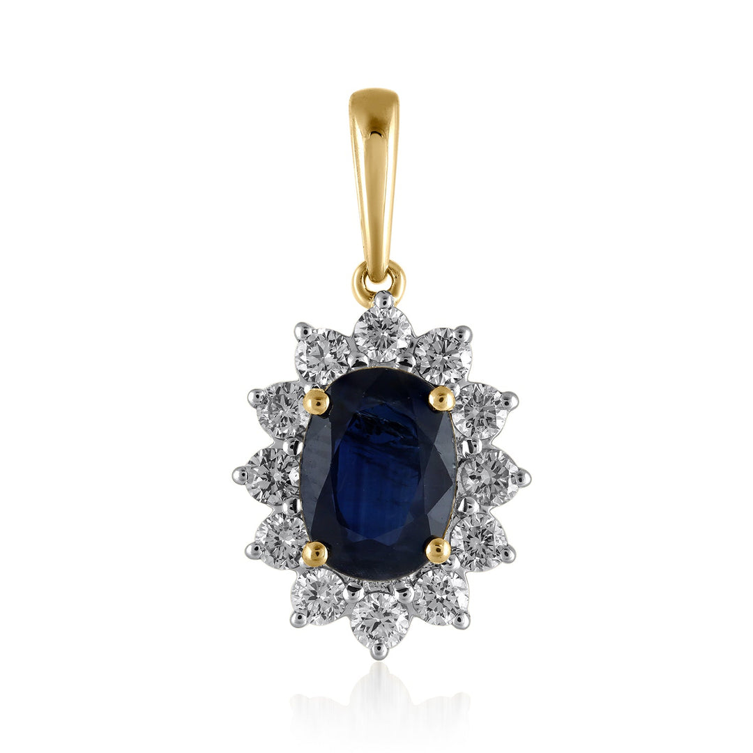 18K YG Cluster Diamond with Blue Sapphire Pendant-1pc - RB Diamond Jewellers