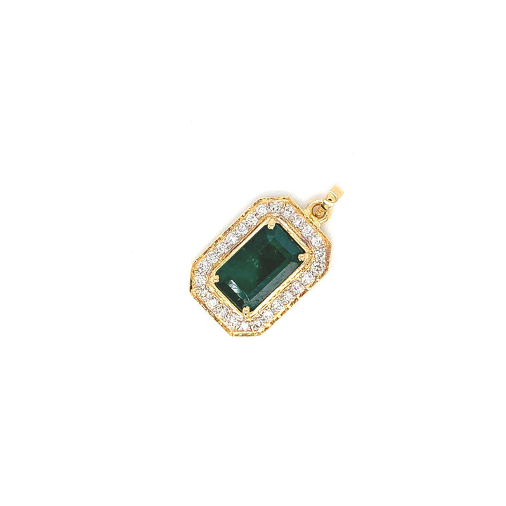 18K YG Cluster Diamond with Emerald Pendant-1pc - RB Diamond Jewellers