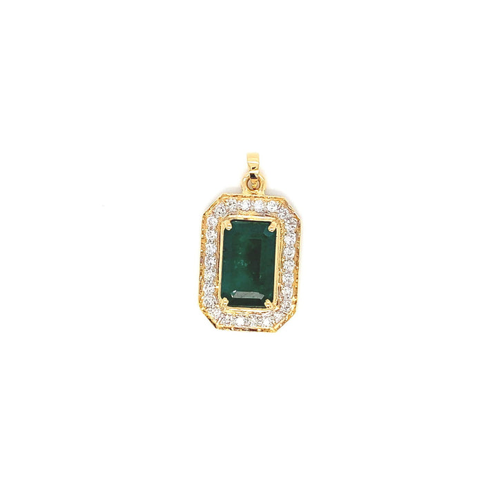 18K YG Cluster Diamond with Emerald Pendant-1pc - RB Diamond Jewellers
