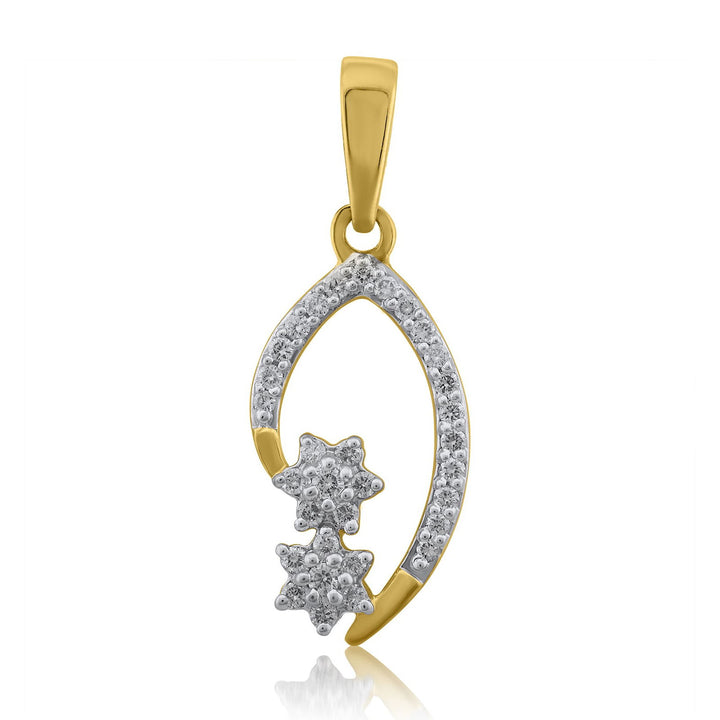 18K YG Double Star Fancy Women Diamond Pendant-1Pc - RB Diamond Jewellers