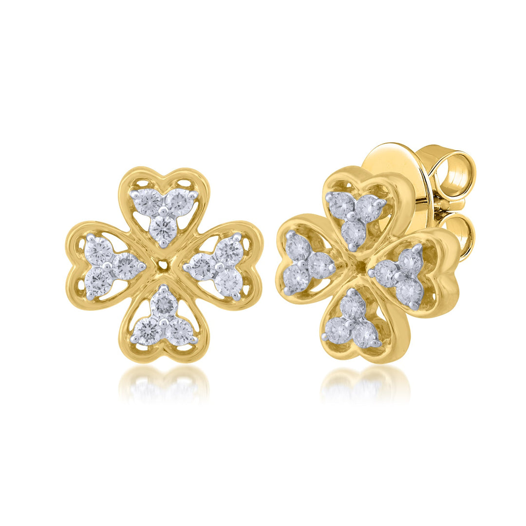 18K YG Flower Women Diamond Stud Earring-1Pair - RB Diamond Jewellers