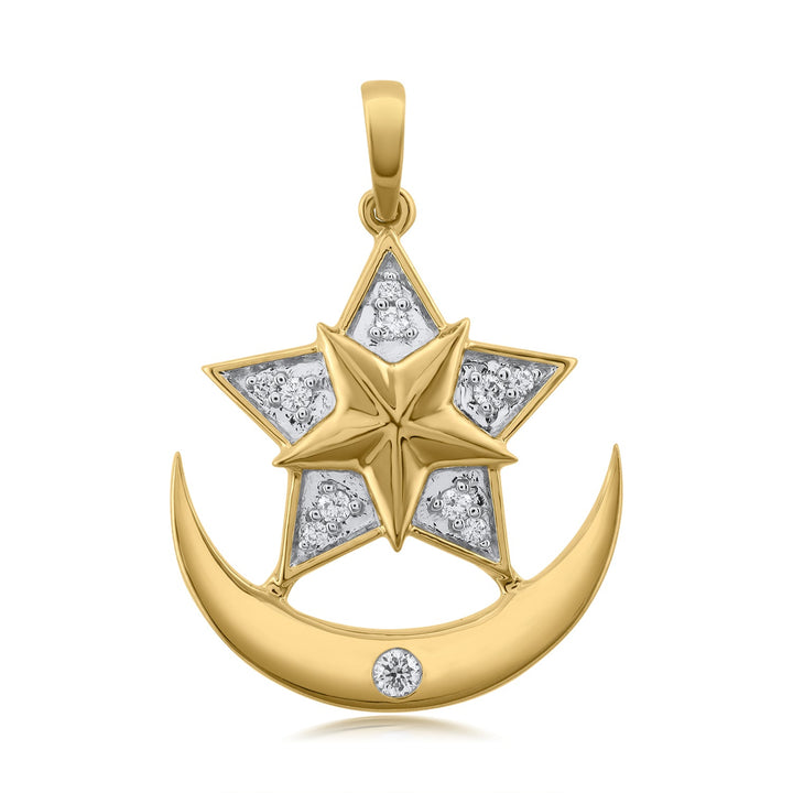 18K YG Star with moon Classic Women Diamond Pendant-1PC - RB Diamond Jewellers