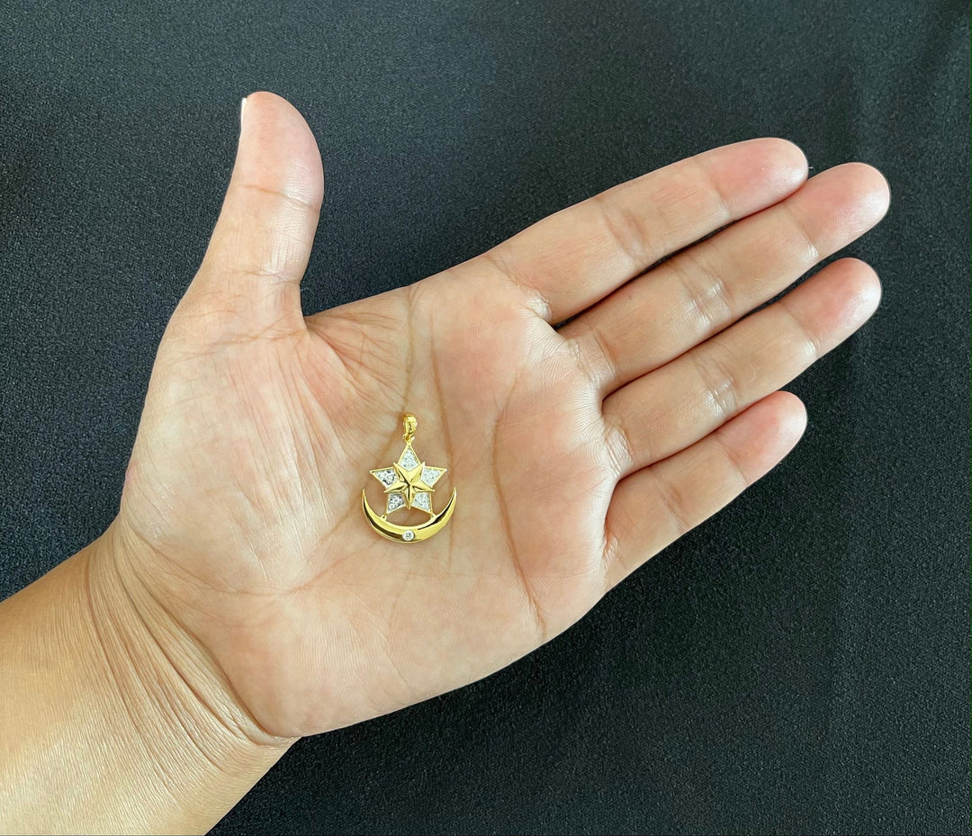 18K YG Star with moon Classic Women Diamond Pendant-1PC - RB Diamond Jewellers