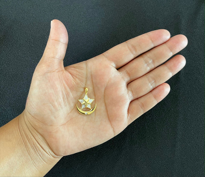 18K YG Star with moon Classic Women Diamond Pendant-1PC - RB Diamond Jewellers