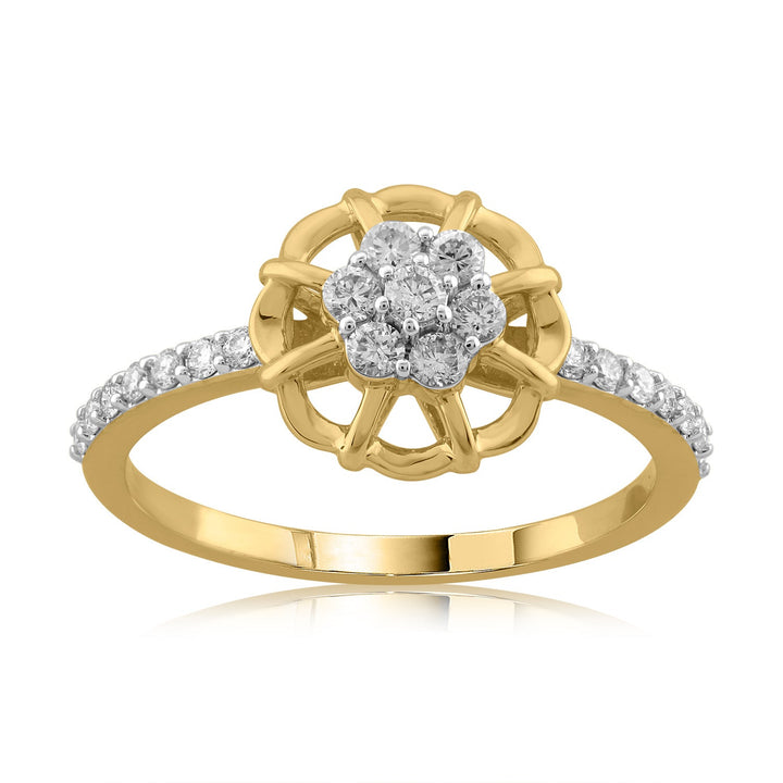 18K YG Women Cluster Diamond Ring-1pc - RB Diamond Jewellers