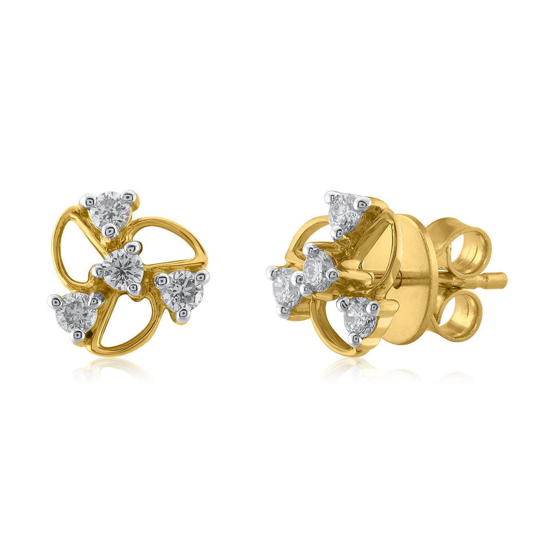 18K YG Women Cluster Diamond Stud Earring-1pair - RB Diamond Jewellers