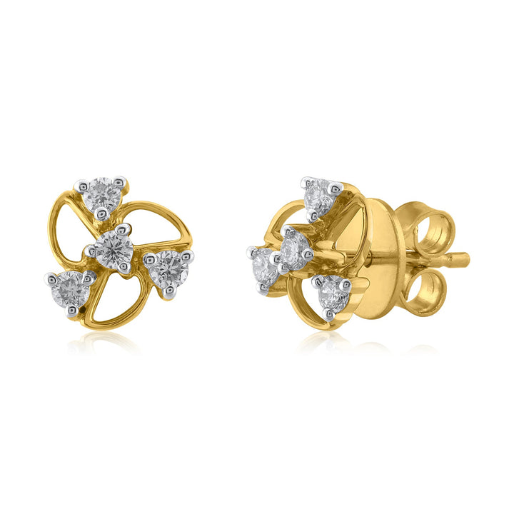 18K YG Women Cluster Diamond Stud Earring-1pair - RB Diamond Jewellers