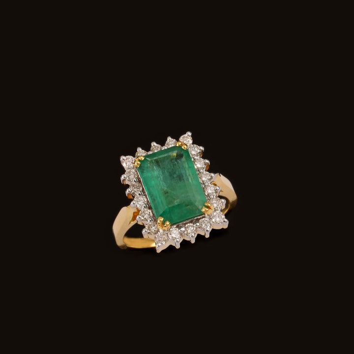 18K YG Women Cluster Diamond with Emerald Ring-1pc - RB Diamond Jewellers