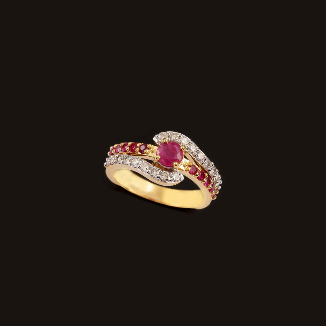 18K YG Women Cluster Diamond with Ruby Ring-1pc - RB Diamond Jewellers