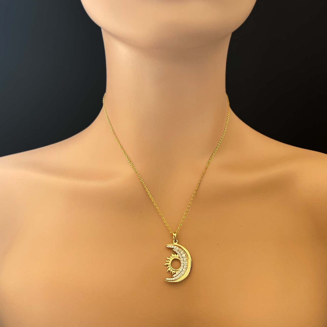 18K YG Women Diamond Moon Pendant-1pc - RB Diamond Jewellers