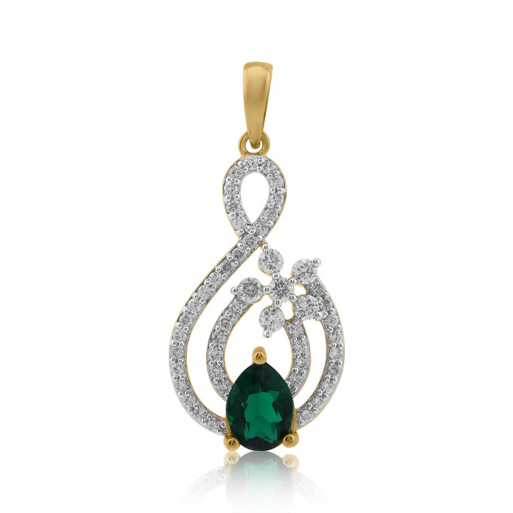 18K YG Women Drop Emerald With Diamond Pendant-1pc - RB Diamond Jewellers