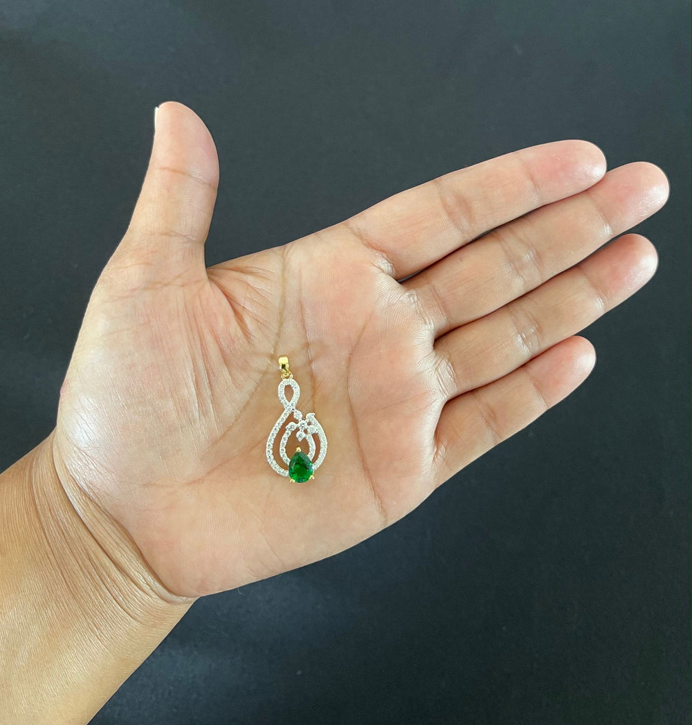 18K YG Women Drop Emerald With Diamond Pendant-1pc - RB Diamond Jewellers