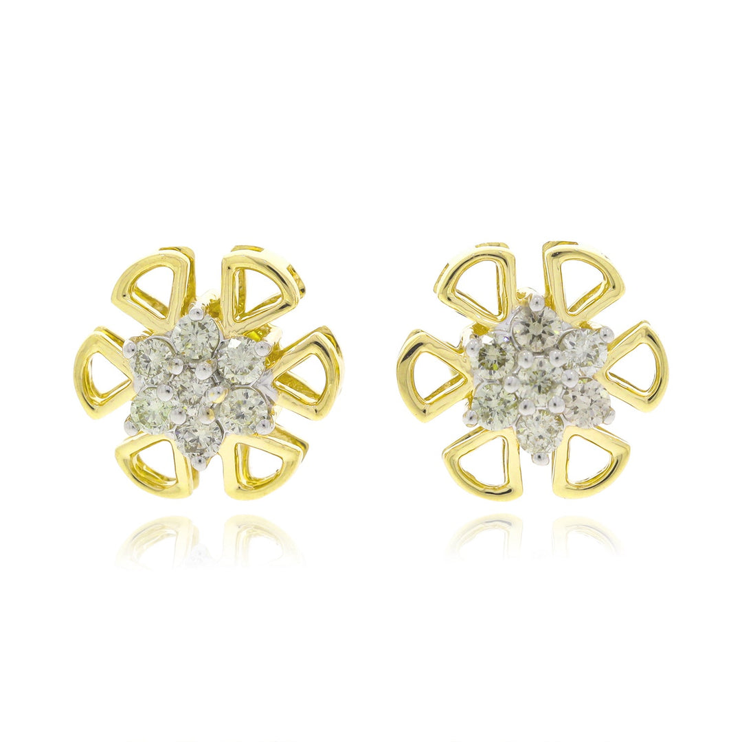 18K YG Women Flower Diamond Stud Earring-1pair - RB Diamond Jewellers