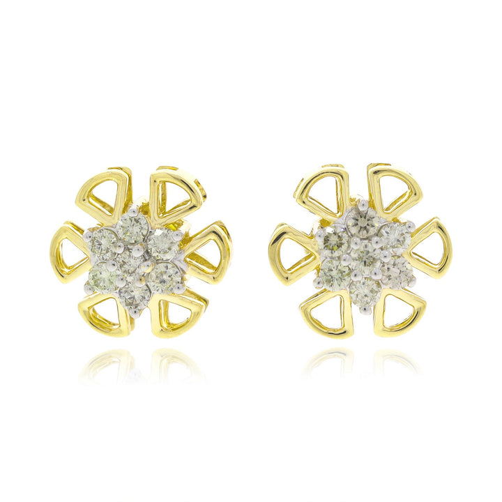 18K YG Women Flower Diamond Stud Earring-1pair - RB Diamond Jewellers