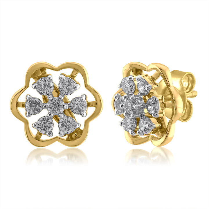 18K YG Women Flower Diamond Stud Earring-1pair - RB Diamond Jewellers