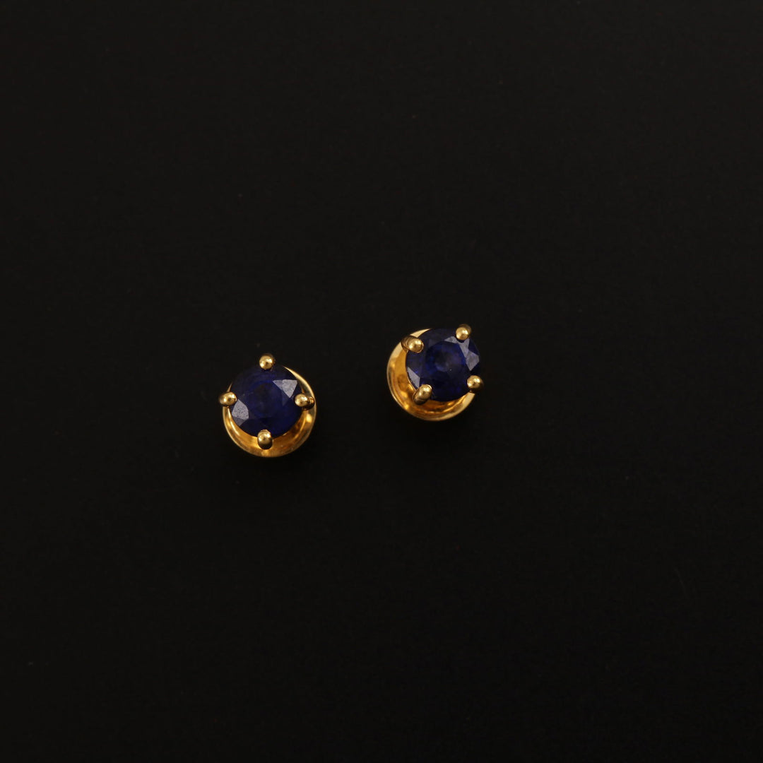 18K YG Women Solitaire Sapphire Earring-1pair - RB Diamond Jewellers