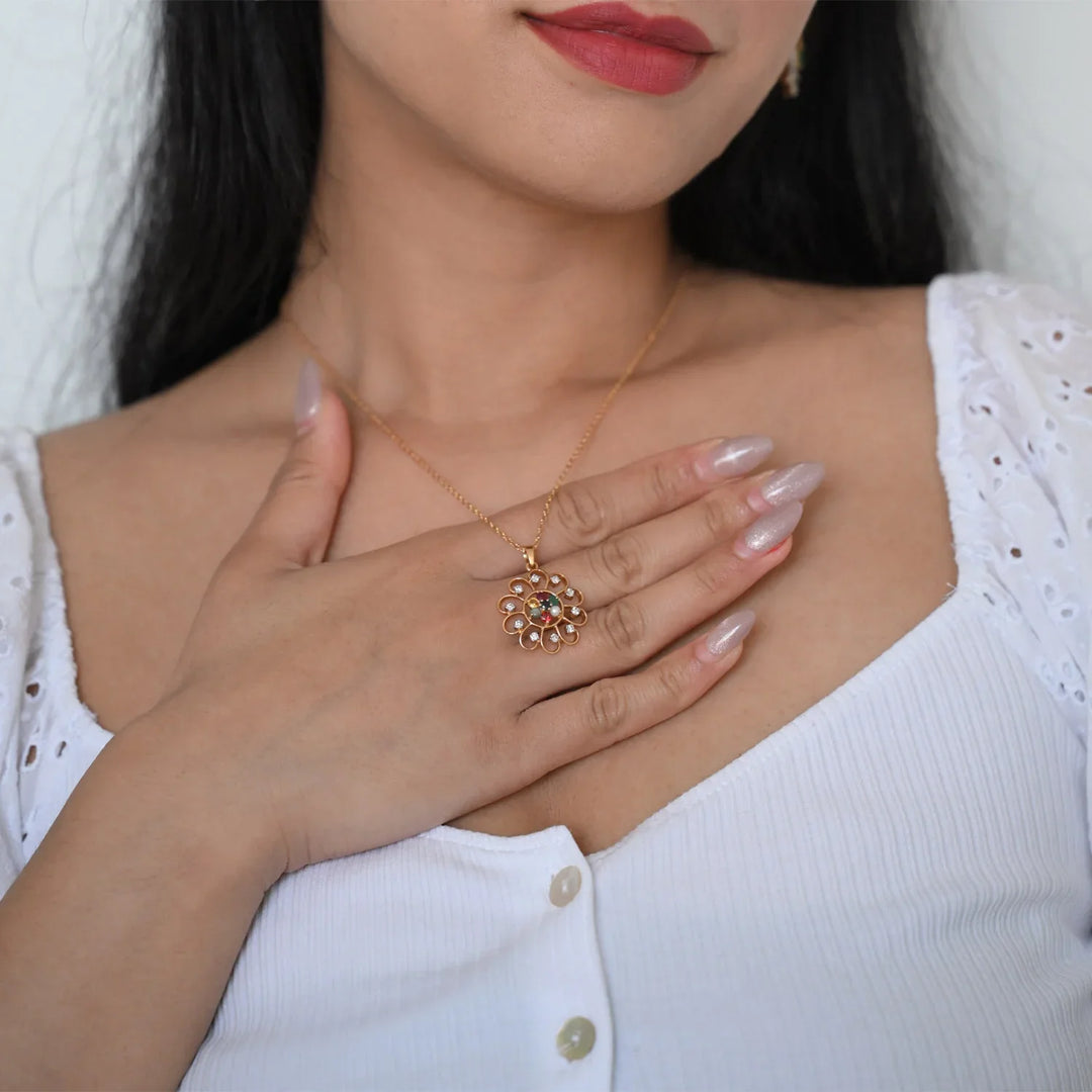 18K YG Semi Stone Diamond Pendant-1Pc