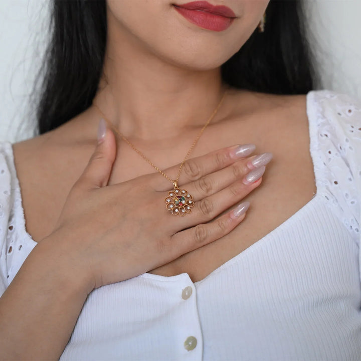 18K YG Semi Stone Diamond Pendant-1Pc
