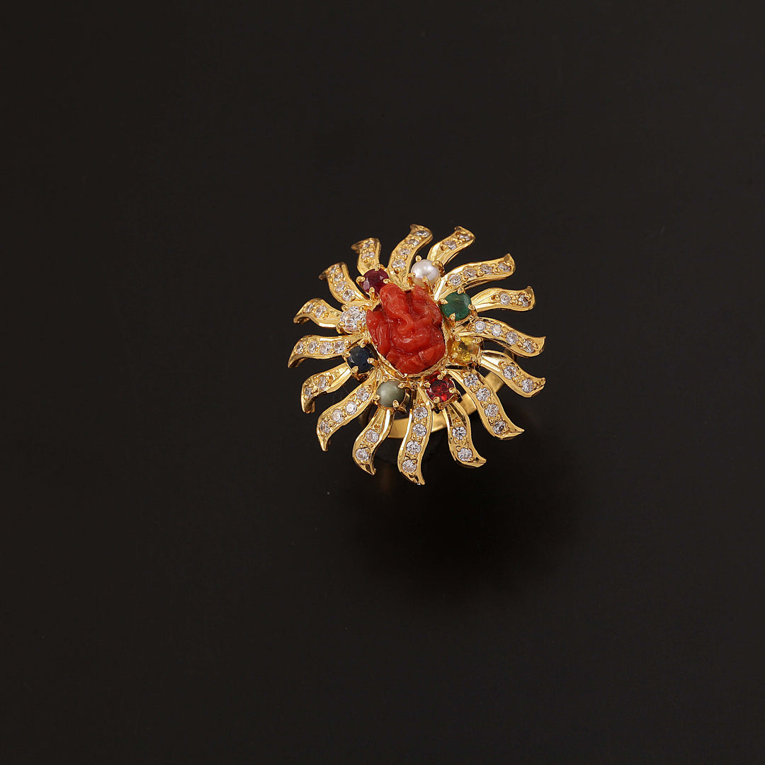 22K YG Women Navaratna Ring-1pc