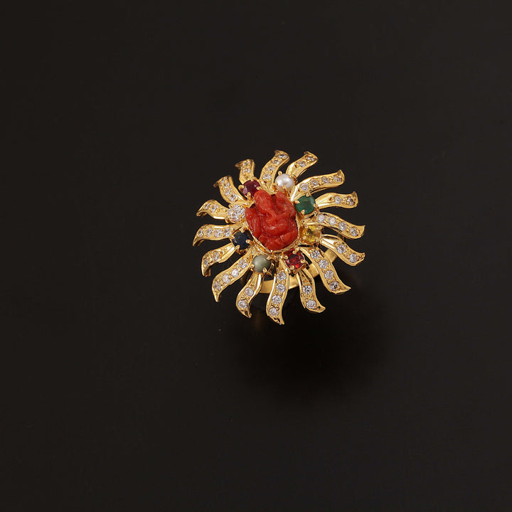 22K YG Women Navaratna Ring-1pc