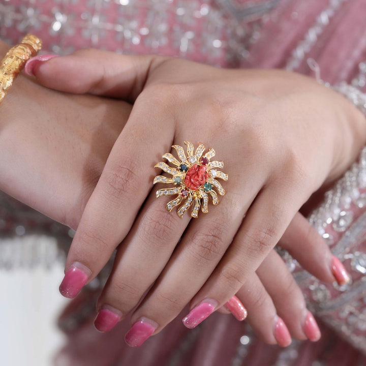 22K YG Women Navaratna Ring-1pc