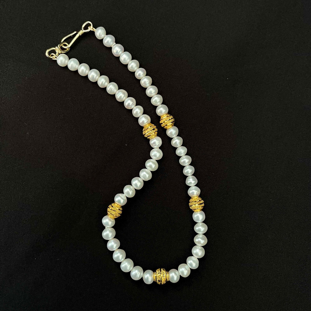 22K YG Ball Pearl Necklace-1pc - RB Diamond Jewellers