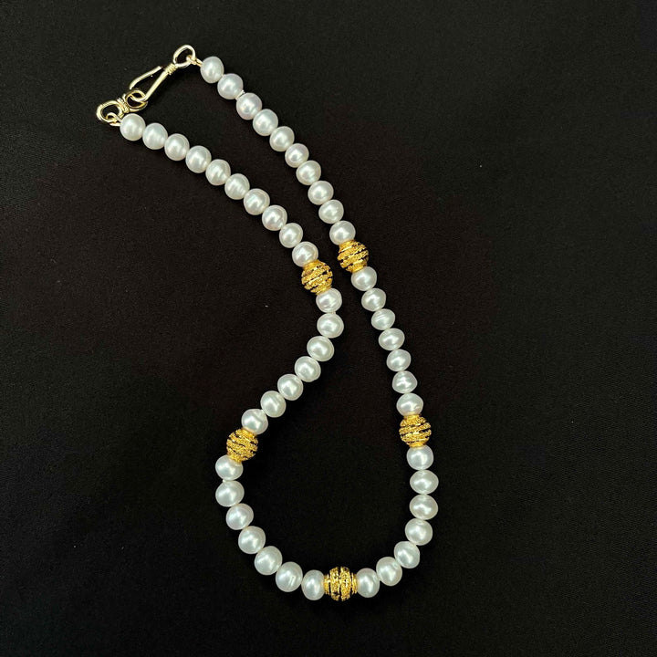 22K YG Ball Pearl Necklace-1pc - RB Diamond Jewellers