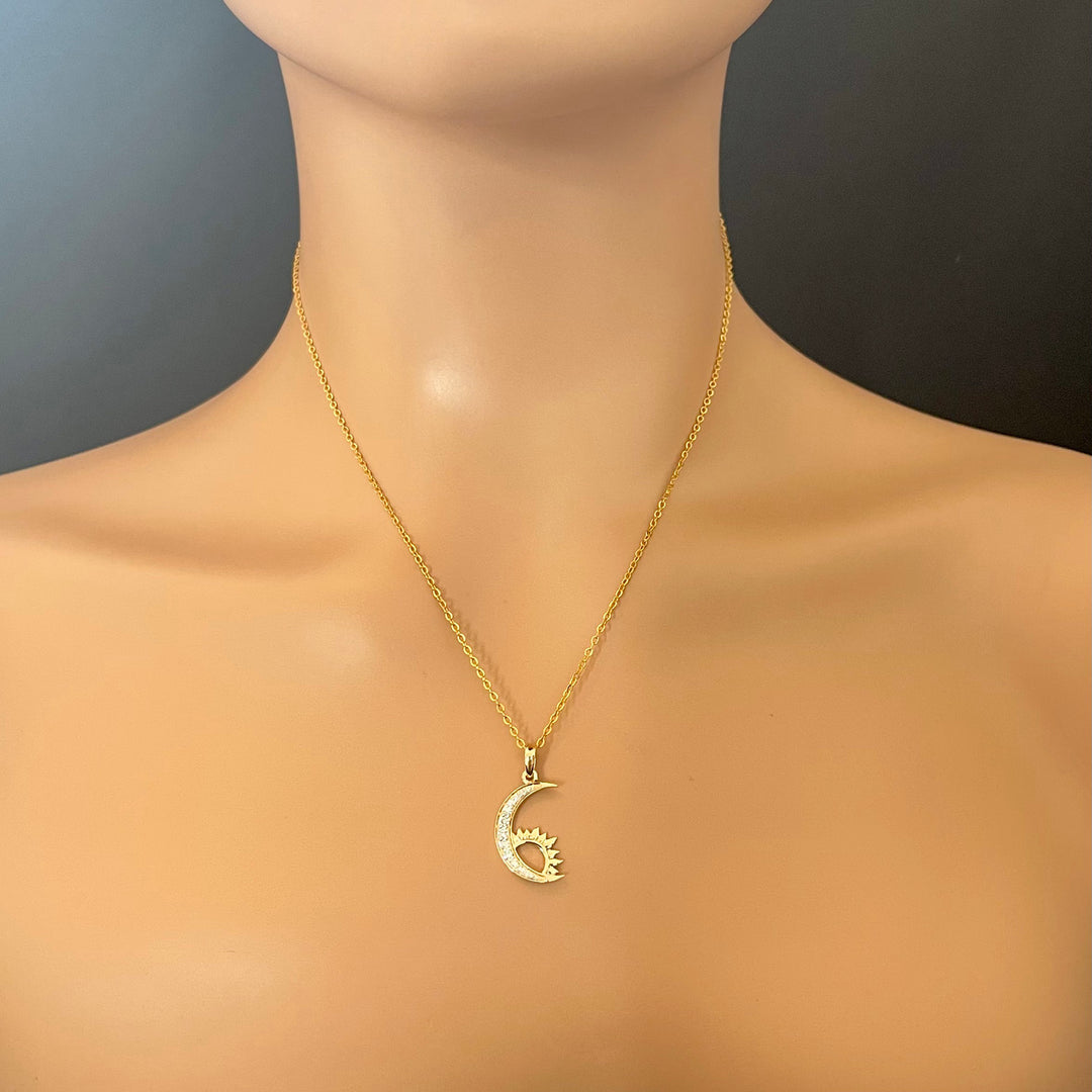 18K YG Women Moon Diamond Pendant- 1pc