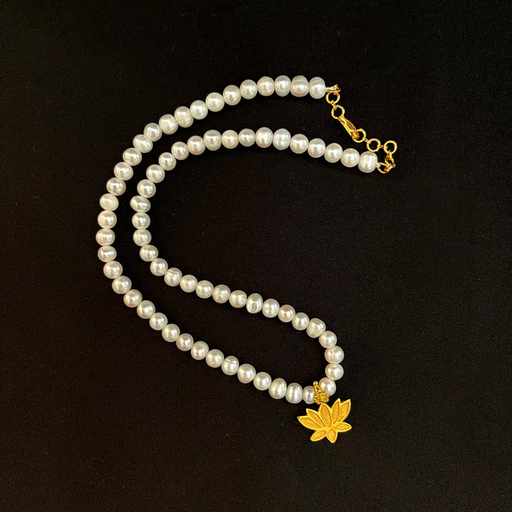 22K YG Women Lotus Pearl Necklace-1pc