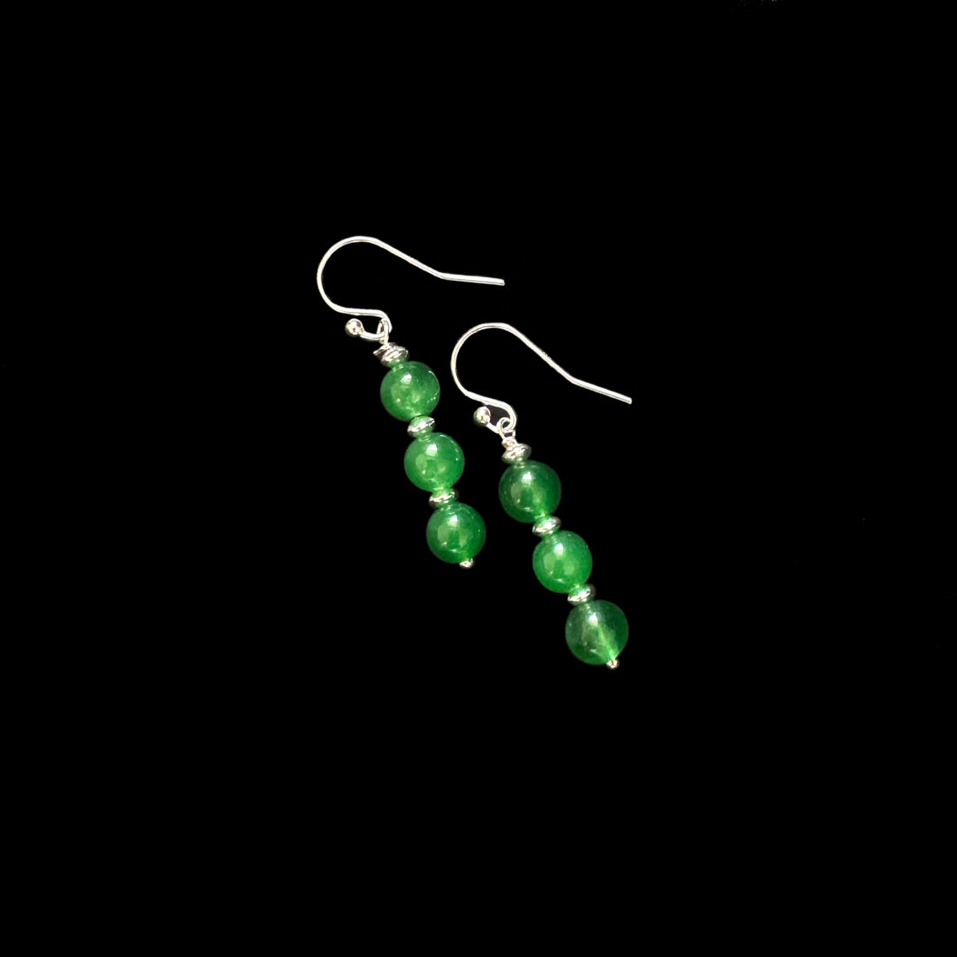 Sterling Silver Greenstone Hook Dangler Earring-1pair