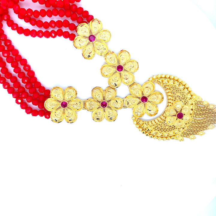 22K YG Red Stone Necklace-1pc