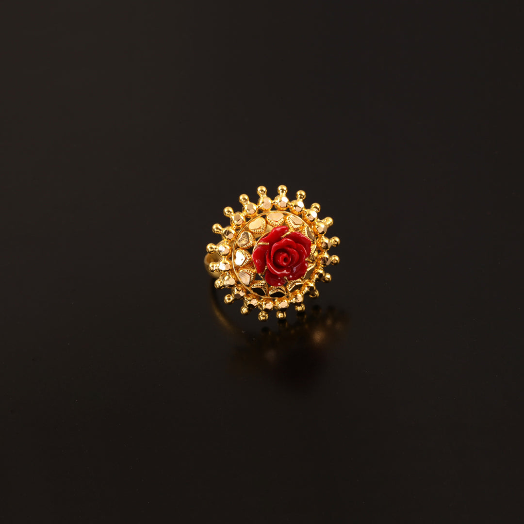 22K YG Synthetic Coral Rose Ring-1pc