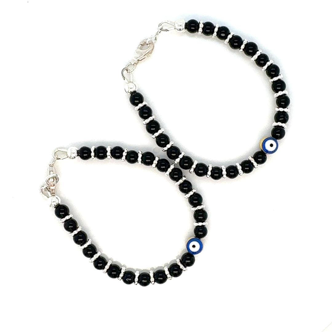 4mm Evil Eye Onyx Sterling Silver Bracelet-1pair