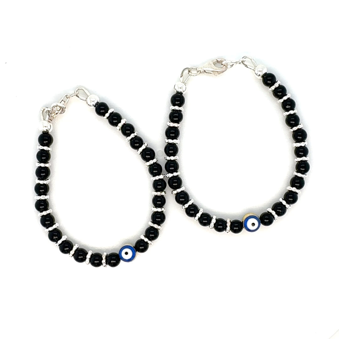 4mm Evil Eye Onyx Sterling Silver Bracelet-1pair